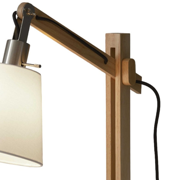 Homeroots 25" Natural Wood Adjustable Height Table Lamp With White Bell Shade   372671