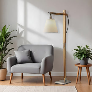 Homeroots Natural Wood Floor Lamp With Adjustable Hinged Arm  Solid Wood 372672