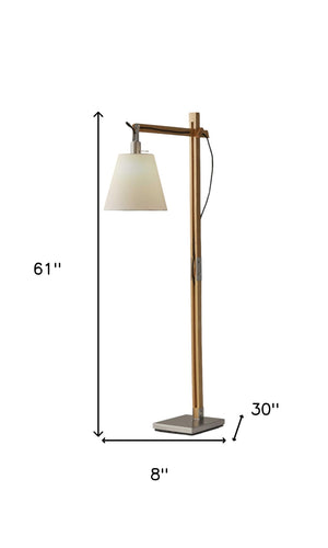 Homeroots Natural Wood Floor Lamp With Adjustable Hinged Arm  Solid Wood 372672