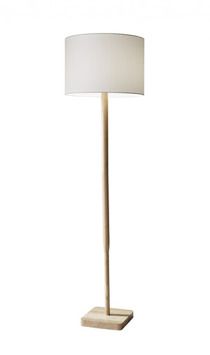 Homeroots 59" Solid Wood Traditional Shaped Floor Lamp With White Drum Shade Natural Solid Wood 372675