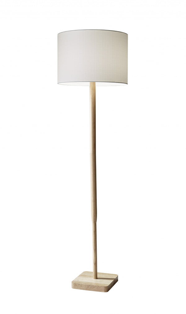 Homeroots 59" Solid Wood Traditional Shaped Floor Lamp With White Drum Shade Natural Solid Wood 372675