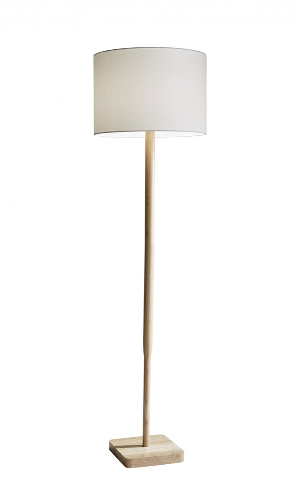 Homeroots 59" Solid Wood Traditional Shaped Floor Lamp With White Drum Shade Natural Solid Wood 372675