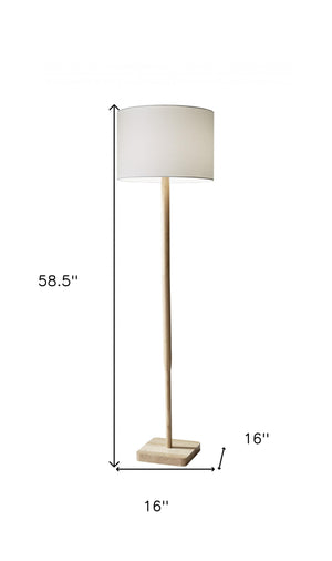 Homeroots 59" Solid Wood Traditional Shaped Floor Lamp With White Drum Shade Natural Solid Wood 372675