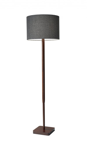 Homeroots 59" Brown Solid Wood Floor Lamp With Dark Gray Fabric Drum Shade Walnut Solid Wood 372676