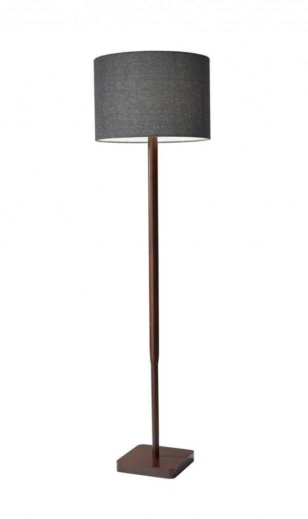 Homeroots 59" Brown Solid Wood Floor Lamp With Dark Gray Fabric Drum Shade Walnut Solid Wood 372676
