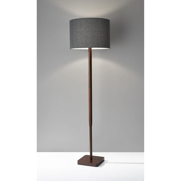 Homeroots 59" Brown Solid Wood Floor Lamp With Dark Gray Fabric Drum Shade Walnut Solid Wood 372676