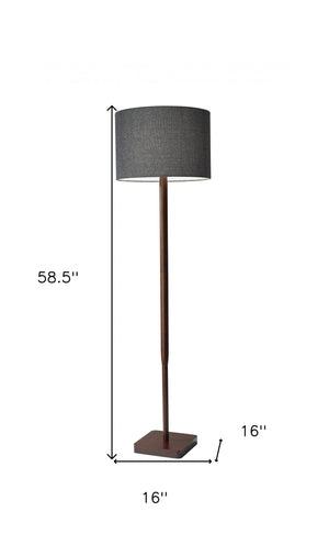 Homeroots 59" Brown Solid Wood Floor Lamp With Dark Gray Fabric Drum Shade Walnut Solid Wood 372676