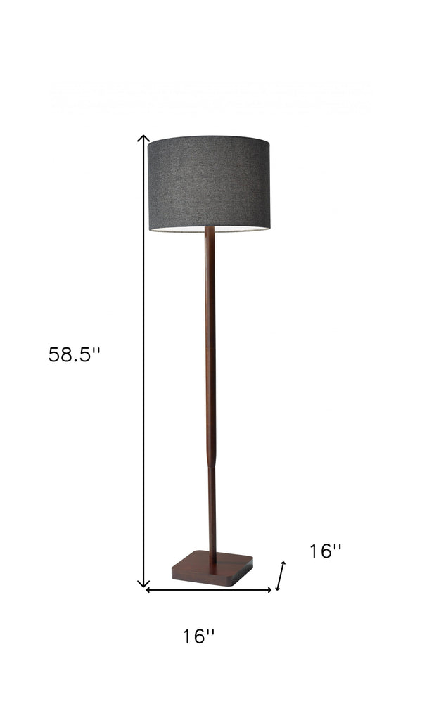Homeroots 59" Brown Solid Wood Floor Lamp With Dark Gray Fabric Drum Shade Walnut Solid Wood 372676