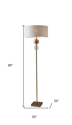 Homeroots 69" Brass Steel And Glass Floor Lamp With Off White Fabric Drum Shade  Steel,Glass 372695