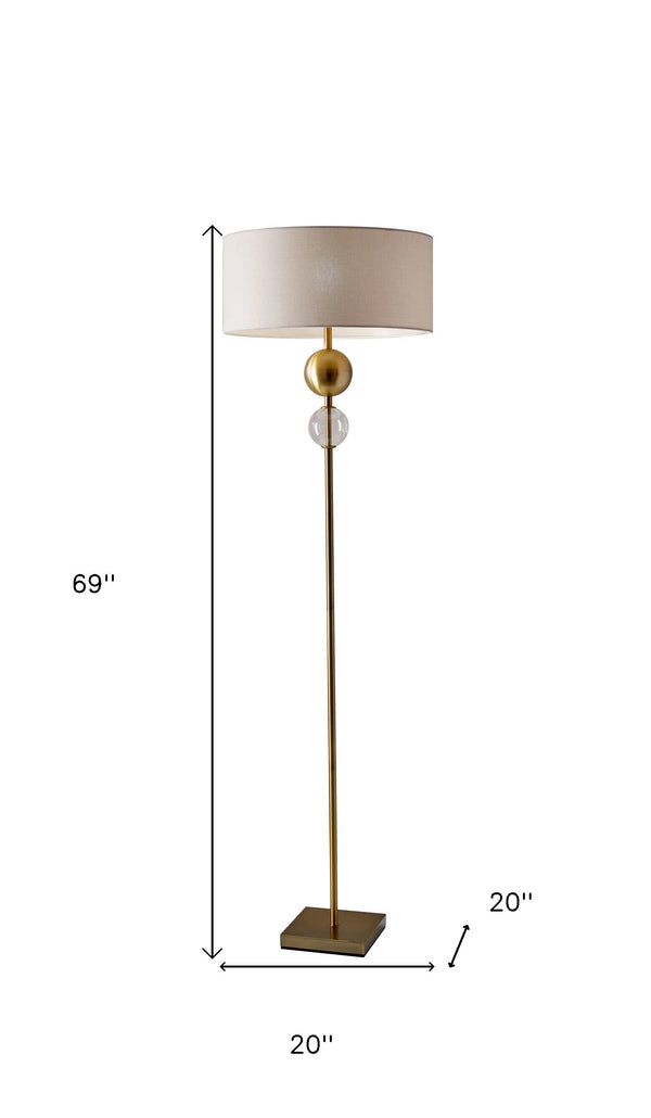 Homeroots 69" Brass Steel And Glass Floor Lamp With Off White Fabric Drum Shade  Steel,Glass 372695