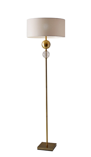 Homeroots 69" Brass Steel And Glass Floor Lamp With Off White Fabric Drum Shade  Steel,Glass 372695