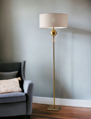 Homeroots 69" Brass Steel And Glass Floor Lamp With Off White Fabric Drum Shade  Steel,Glass 372695