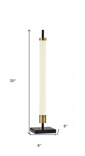 HomeRoots 30" Black Marble Metal Table Lamp - Modern LED Design with Touch Dimmer for Elegant Ambient Lighting 372696