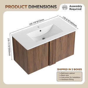 English Elm 36" Floating Bathroom Vanity Light Oak Modular Cabinet with Gel Coat Integrated Sink Brown Ebony,Glossy White W3450S00066