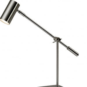 HomeRoots 22" Metal Swing Arm LED Desk Lamp with USB Charging and Elegant Gold Cylinder Shade for Modern Spaces Brushed Steel 372700