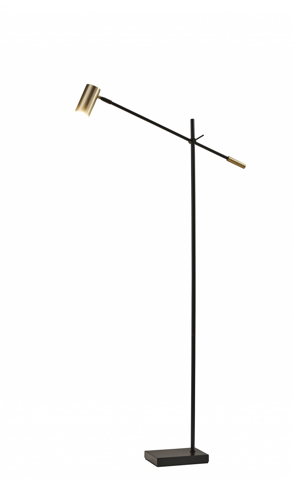 Homeroots 63" Black Adjustable Led Task Floor Lamp With Antiqued Brass Cylinder Shade Black Metal 372701