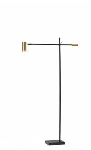 Homeroots 63" Black Adjustable Led Task Floor Lamp With Antiqued Brass Cylinder Shade Black Metal 372701