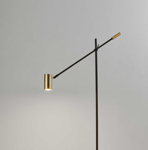 Homeroots 63" Black Adjustable Led Task Floor Lamp With Antiqued Brass Cylinder Shade Black Metal 372701