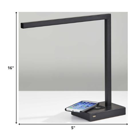 Homeroots Slender Bar Black Metal Led Charging Desk Light Black  372703