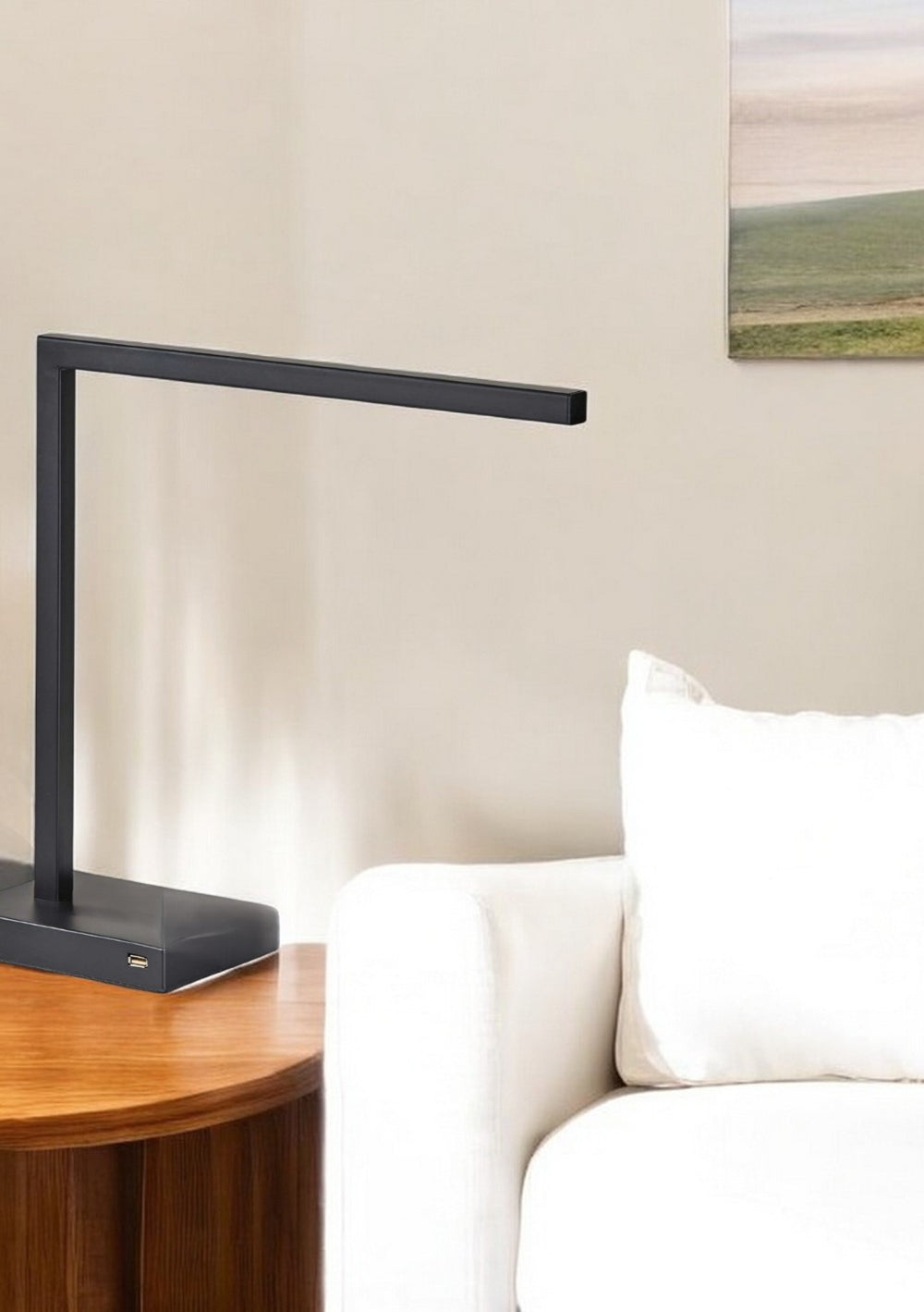 HomeRoots Slender Bar Metal LED Desk Light with Qi Wireless Charging Pad for Modern Workspaces & Home Decor Black 372703