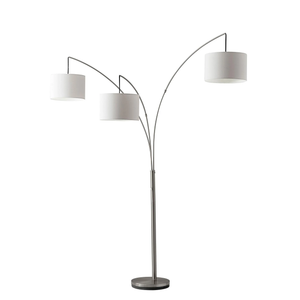 Homeroots 74" Steel Three Light Tree Floor Lamp With White Solid Color Drum Shade Brushed Steel Metal 372706