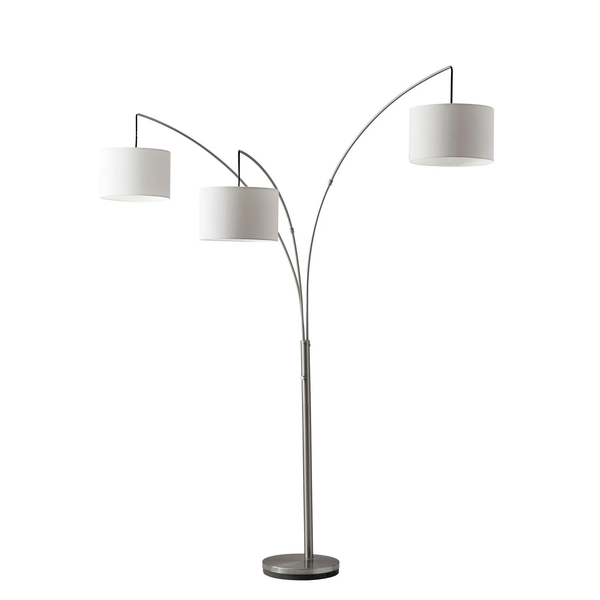 Homeroots 74" Steel Three Light Tree Floor Lamp With White Solid Color Drum Shade Brushed Steel Metal 372706