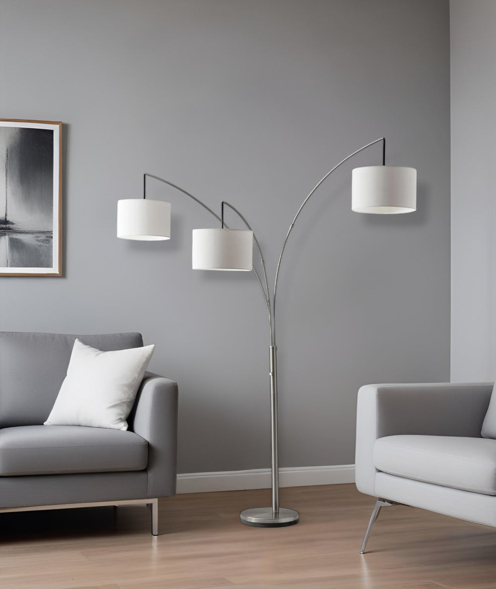 HomeRoots 74" Stylish Tree Floor Lamp with White Linen Shade for Modern Living Spaces and Warm Ambiance Brushed steel 372706