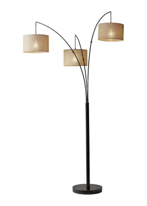 Homeroots 74" Antiqued Black Metal Three Light Tree Floor Lamp With Beige Fabric Drum Shades Bronze Metal 372707