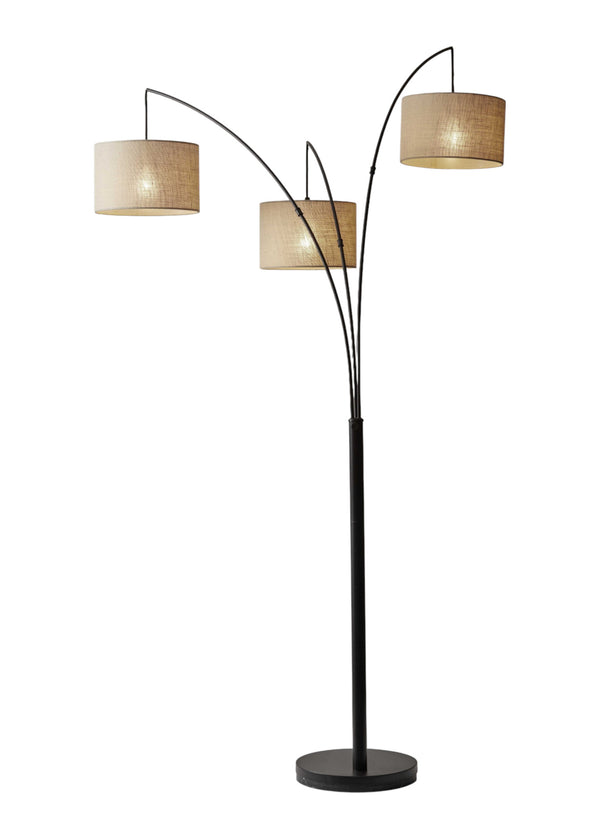 Homeroots 74" Antiqued Black Metal Three Light Tree Floor Lamp With Beige Fabric Drum Shades Bronze Metal 372707