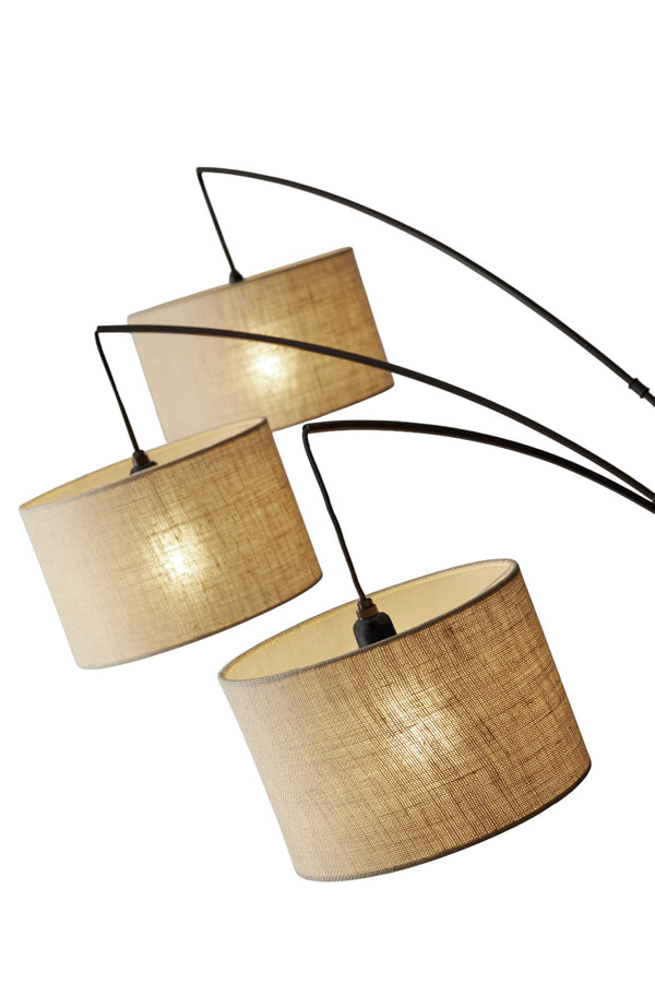 Homeroots 74" Antiqued Black Metal Three Light Tree Floor Lamp With Beige Fabric Drum Shades Bronze Metal 372707