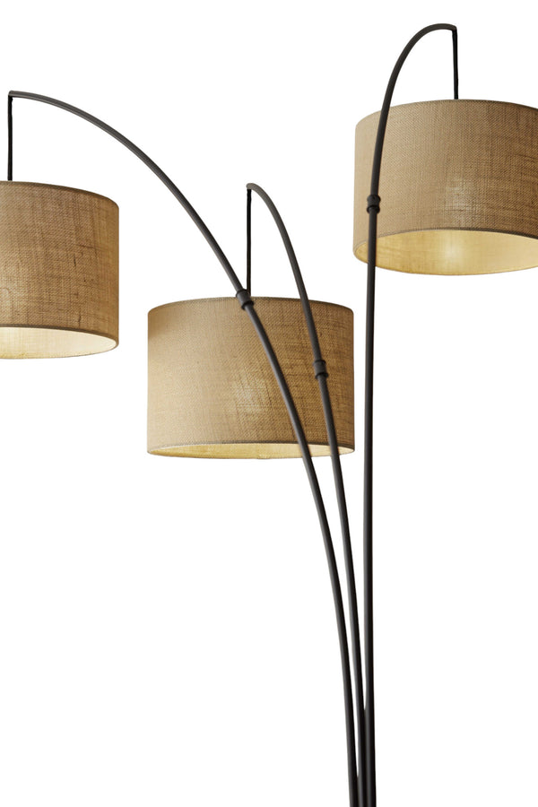 Homeroots 74" Antiqued Black Metal Three Light Tree Floor Lamp With Beige Fabric Drum Shades Bronze Metal 372707