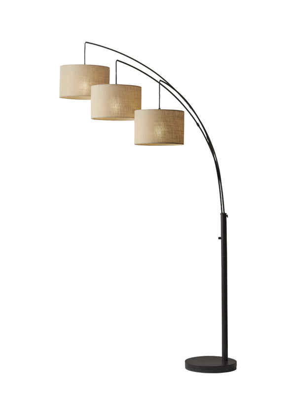 Homeroots 74" Antiqued Black Metal Three Light Tree Floor Lamp With Beige Fabric Drum Shades Bronze Metal 372707