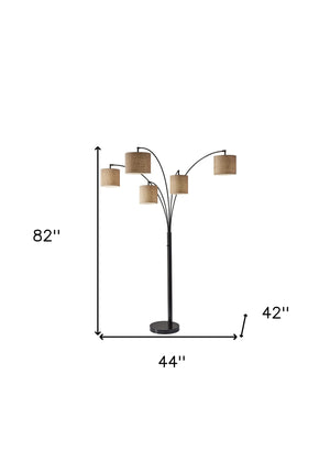 Homeroots 82" Black Five Light Tree Floor Lamp With Beige Solid Color Drum Shade Bronze Metal 372709