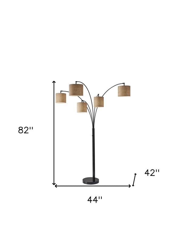 Homeroots 82" Black Five Light Tree Floor Lamp With Beige Solid Color Drum Shade Bronze Metal 372709