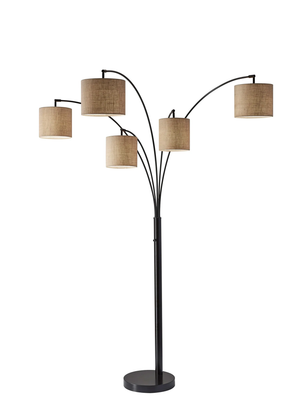 Homeroots 82" Black Five Light Tree Floor Lamp With Beige Solid Color Drum Shade Bronze Metal 372709