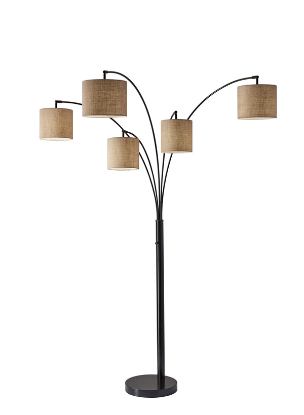 Homeroots 82" Black Five Light Tree Floor Lamp With Beige Solid Color Drum Shade Bronze Metal 372709