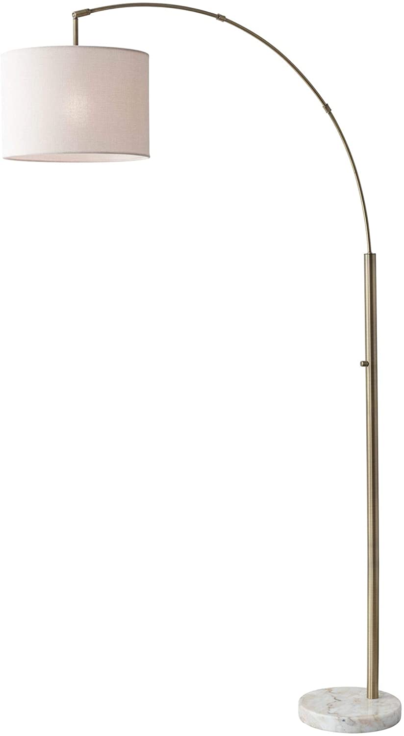 Homeroots 74" Brass Arc Floor Lamp With Off White Solid Color Drum Shade Brass Metal 372710