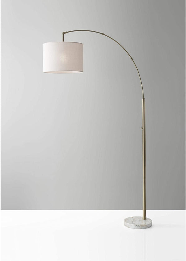 Homeroots 74" Brass Arc Floor Lamp With Off White Solid Color Drum Shade Brass Metal 372710