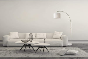 Homeroots 74" Brass Arc Floor Lamp With Off White Solid Color Drum Shade Brass Metal 372710