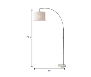 Homeroots 74" Brass Arc Floor Lamp With Off White Solid Color Drum Shade Brass Metal 372710