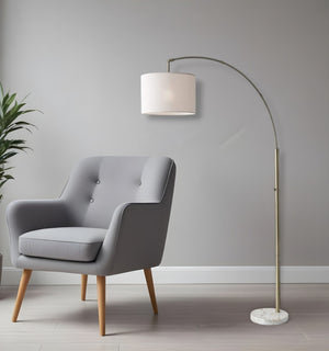 HomeRoots 74" Elegant Arc Floor Lamp with Off-White Linen Shade - Perfect for Living Rooms & Reading Nooks Brass 372710