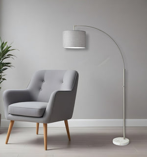 HomeRoots 74" Elegant Arc Floor Lamp with Off-White Linen Shade - Perfect for Living Rooms & Reading Nooks Brushed Steel 372711