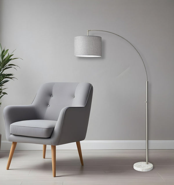 HomeRoots 74" Elegant Arc Floor Lamp with Off-White Linen Shade - Perfect for Living Rooms & Reading Nooks Brushed Steel 372711