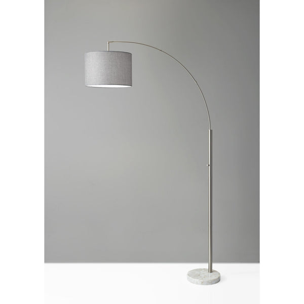 Homeroots Reading Nook Floor Lamp Brushed Steel Arc Arm Adjustable Grey Fabric Shade Brushed Steel Metal 372711