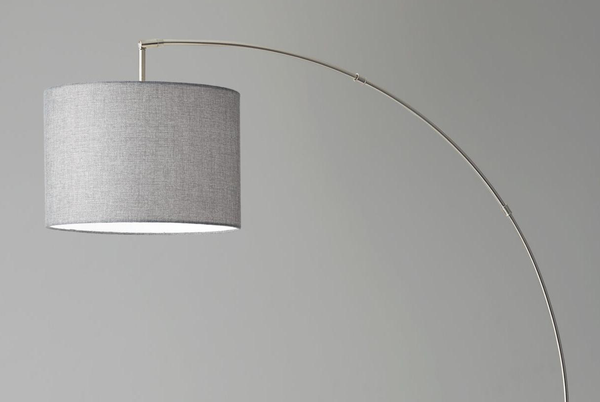 Homeroots Reading Nook Floor Lamp Brushed Steel Arc Arm Adjustable Grey Fabric Shade Brushed Steel Metal 372711