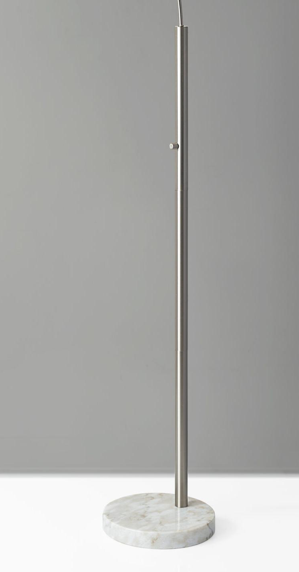 Homeroots Reading Nook Floor Lamp Brushed Steel Arc Arm Adjustable Grey Fabric Shade Brushed Steel Metal 372711