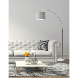 Homeroots Reading Nook Floor Lamp Brushed Steel Arc Arm Adjustable Grey Fabric Shade Brushed Steel Metal 372711