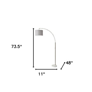 Homeroots Reading Nook Floor Lamp Brushed Steel Arc Arm Adjustable Grey Fabric Shade Brushed Steel Metal 372711