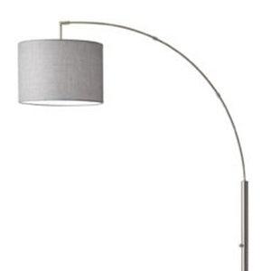 Homeroots Reading Nook Floor Lamp Brushed Steel Arc Arm Adjustable Grey Fabric Shade Brushed Steel Metal 372711