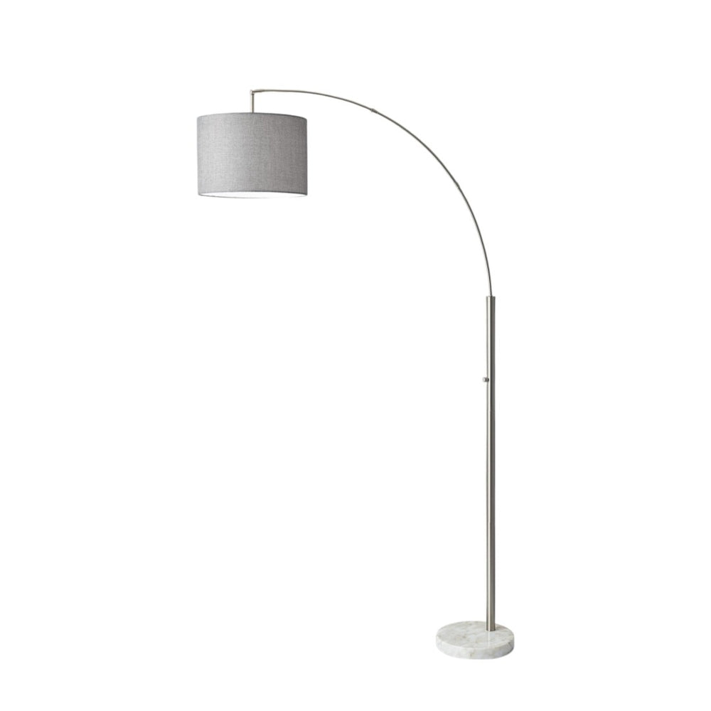 HomeRoots 74" Elegant Arc Floor Lamp with Off-White Linen Shade - Perfect for Living Rooms & Reading Nooks Brushed Steel 372711